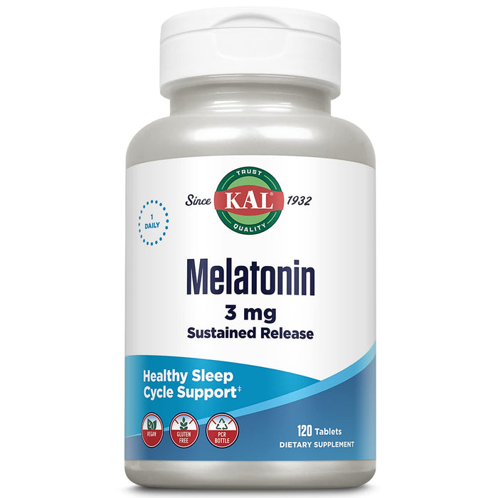 KAL Melatonin 3mg Sustained Release Sleep Aid – Vegan, Gluten Free | 120 tablets