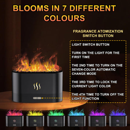 kathluce Flame Humidifier with 7 Colors — Noise-Free Essential Oil Diffuser (Deepblack)