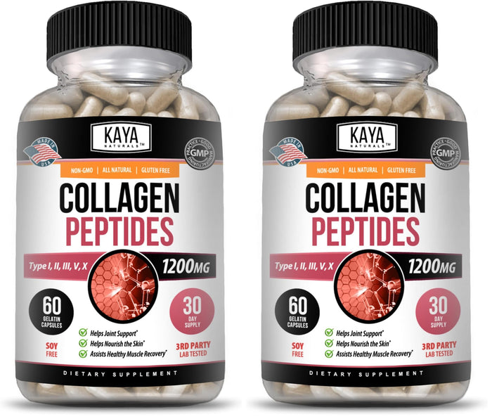 Kaya Naturals Multi Collagen Peptides Complex – Types I, II, III, V & X | 60 Count Capsules (Pack of 2)