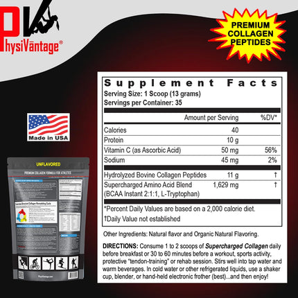 PhysiVantage Supercharged Collagen Peptides Powder – Grass-Fed, Unflavored, 16oz