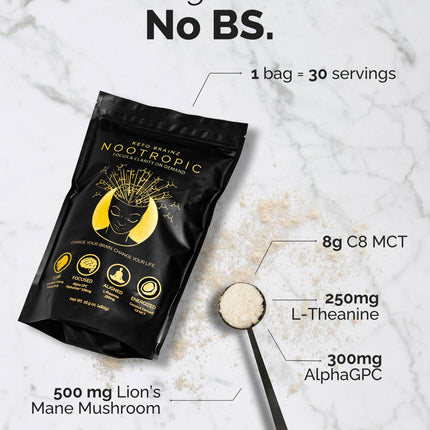 Keto Brainz C8MCT Nootropic Creamer – 500mg Lion’s Mane, AlphaGPC & L-Theanine | 16oz, 30 Servings
