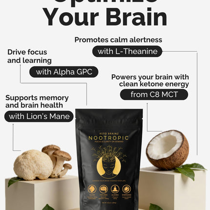 Keto Brainz C8MCT Nootropic Creamer – 500mg Lion’s Mane, AlphaGPC & L-Theanine | 16oz, 30 Servings