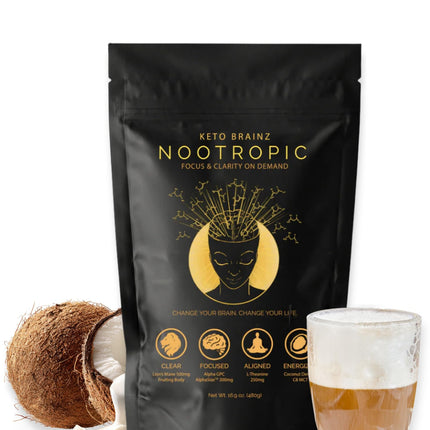 Keto Brainz C8MCT Nootropic Creamer – 500mg Lion’s Mane, AlphaGPC & L-Theanine | 16oz, 30 Servings