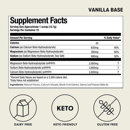 Perfect Keto Exogenous Ketones Powder – Vanilla, BHB Salts, Electrolytes, Caffeine Free – 6.7 oz