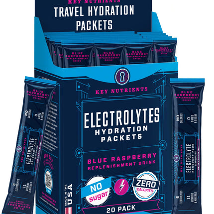 KEY NUTRIENTS Electrolytes Powder Packets 20 Pack - No Sugar, Blue Raspberry
