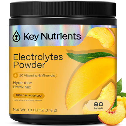 KEY NUTRIENTS Multivitamin Electrolytes Powder No Sugar – Tropical Peach Mango Hydration, 90 Servings, Made in USA