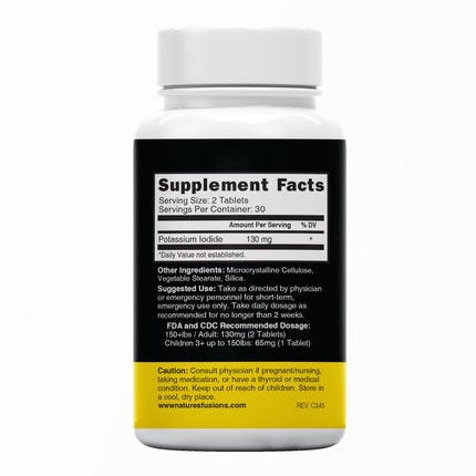 Nature's Fusions Potassium Iodide Tablets 130 mg – 300-Count (5x60) – Emergency Prep KI Pills