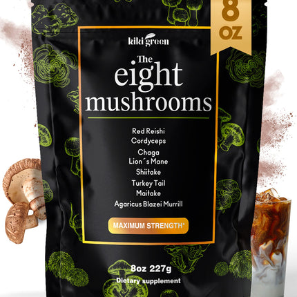 KIKI Green 8 Mushrooms Powder Extract – Focus & Energy Blend, 8 oz