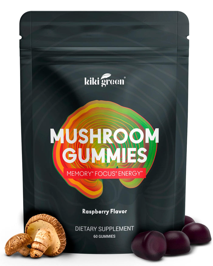 KIKI Green Mushroom Gummies with Lion's Mane & 9 Adaptogens Blend – 60 Count, 10:1 Extract