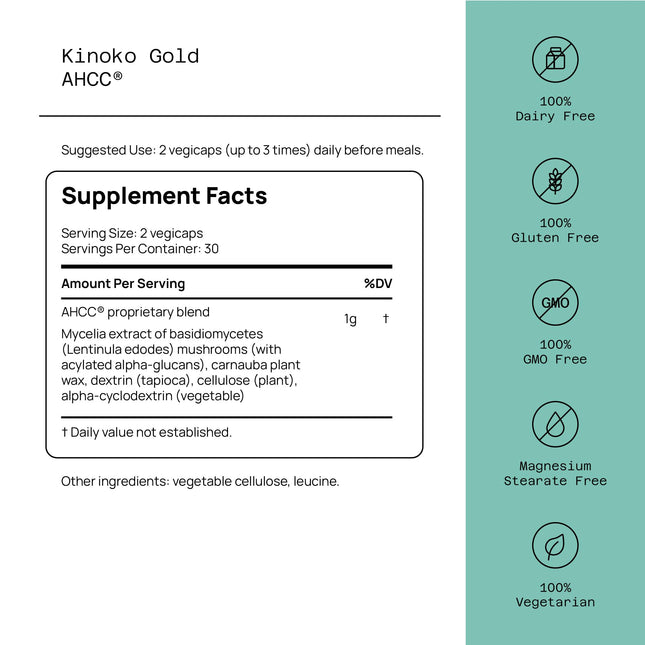 Quality of Life Kinoko Gold AHCC – 500 mg Capsule, Immune Support, 60 Veg Capsules