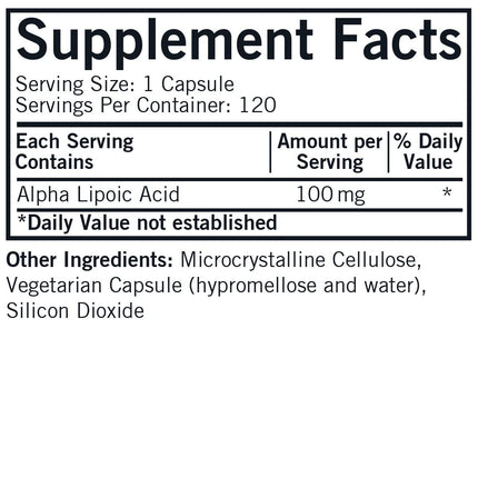 Kirkman Alpha Lipoic Acid 100 mg - Hypoallergenic | 120 Vegetarian Capsules