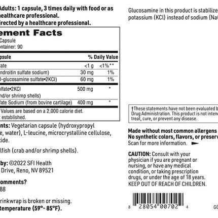 Klaire Labs SFI Health Glucosamine Chondroitin - Joint Support (Soy & Dairy-Free) 90 Capsules