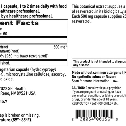 Klaire Labs SFI Health Resveragen – 250 mg Trans-Resveratrol from 500 mg Japanese Knotweed (60 Capsules)