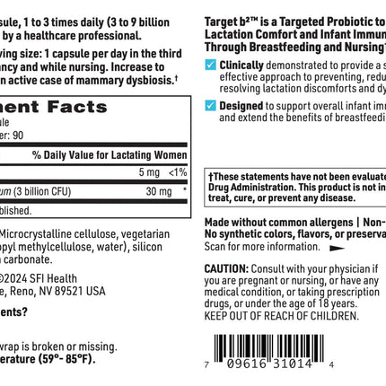 Klaire Labs SFI Health Ther-Biotic Target B2 for Lactation Support (90 Capsules)