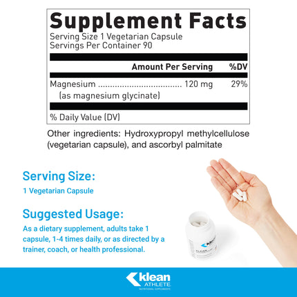 Klean ATHLETE Klean Magnesium | Energy, Muscle Function & Recovery | NSF Certified for Sport | 90 Vegetarian Capsules