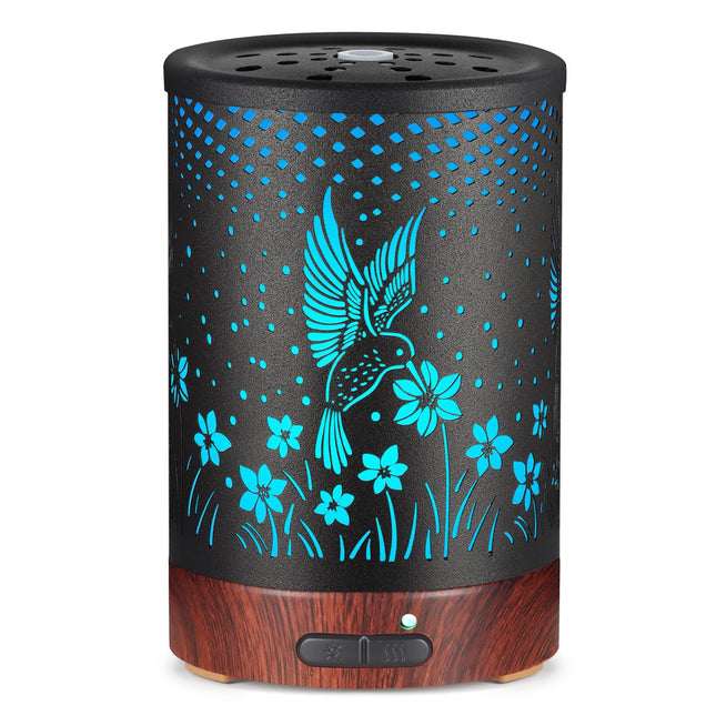 Essential Oils Diffuser – Aromatherapy Diffuser with 7-Color LED Lights, Auto-Off Metal Humidifier (C-Hummingbirds)