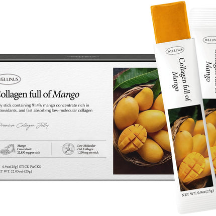 Korean Collagen Jelly Sticks - Mango Flavor, Marine Peptide, Sugar-Free Travel Packs