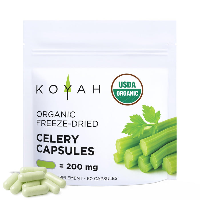 KOYAH Organic Celery Capsules – 200 mg Freeze-Dried Whole-Stalk Powder | 60 Vegan Capsules | USDA Organic