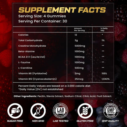 Kukaly Creatine Monohydrate Gummies – 9000mg, Sugar Free, 120ct, Mixed Flavors