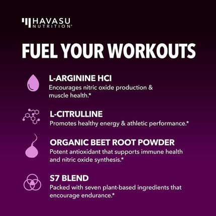 L-Arginine Powder with L-Citrulline & Beet Root - Pre/Post Workout Support, Mixed Berry, 30 Scoops