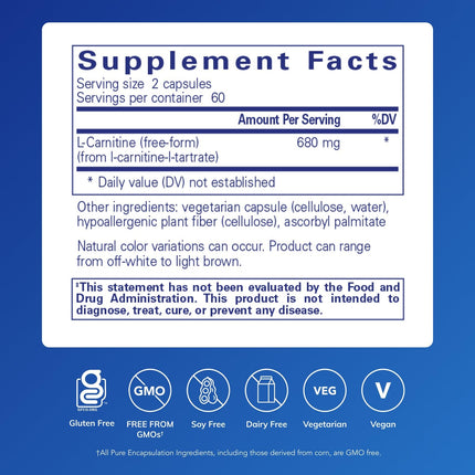 Pure Encapsulations L-Carnitine | Hypoallergenic Cardiovascular & Endurance Support | 120 Capsules