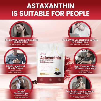 10 in 1 Astaxanthin Supplements 24mg – 4 Month Supply from Haematococcus Pluvialis