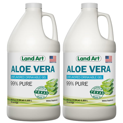 Land Art Organic Aloe Vera Drinkable Gel – 99.7% Pure, Cold-Processed, Digestive Support (64 oz x 2)
