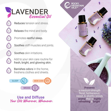 Rocky Mountain Oils Organic Lavender Essential Oil - 15ml | 100% Pure USDA Certified