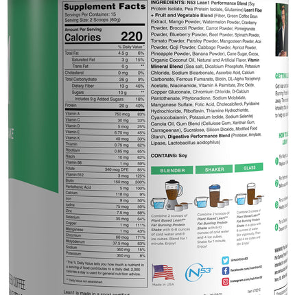 Lean1 Plant-Based Meal Replacement Protein Powder – Chocolate, 15-Serving Tub | Nutrition53