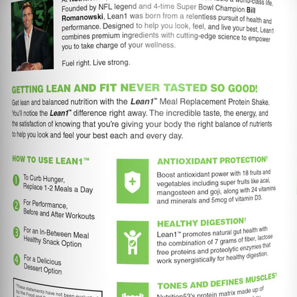 Lean1 Meal Replacement Protein Shake – Strawberry, 15 Servings | Vitamins, Digestive Support & Lean Muscle