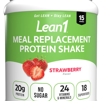 Lean1 Meal Replacement Protein Shake – Strawberry, 15 Servings | Vitamins, Digestive Support & Lean Muscle