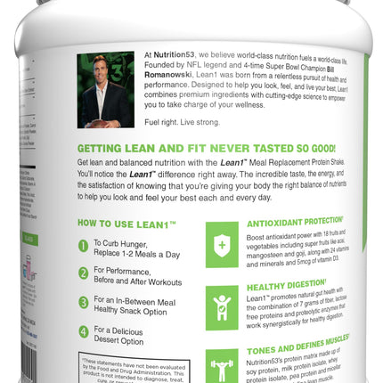 Lean1 Meal Replacement Protein Shake – Strawberry, 15 Servings | Vitamins, Digestive Support & Lean Muscle