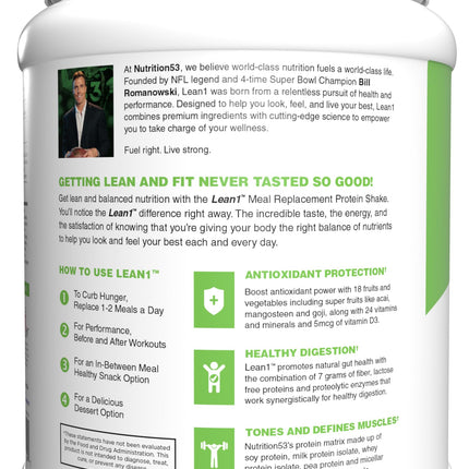Lean1 Meal Replacement Protein Shake – Strawberry, 15 Servings | Vitamins, Digestive Support & Lean Muscle