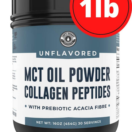 Left Coast Performance MCT Oil Powder with Acacia Fiber & Collagen Peptides – Prebiotic Collagen Protein, 10g MCTs from Coconut, Sugar Free Keto Coffee Creamer, Grass Fed, Unflavored, Gluten Free, 16 oz