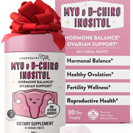 Legendairy Milk Pure Inositol Chewable Tablets - Myo-Inositol & D-Chiro Inositol for Hormonal Balance & Fertility - 40:1 Ratio - 30 Day Supply
