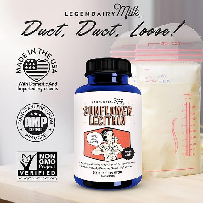 Legendairy Milk Sunflower Lecithin 1200mg – Lactation Support (200 Softgels x2, USA Made)