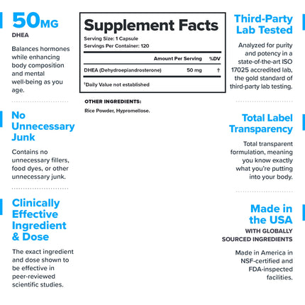 LEGION DHEA 50mg - Hormone Balance, Energy & Immune Support (Non-GMO, Gluten-Free)
