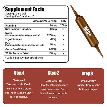 Lexenic NAD+ Advanced Cellular Renewal – 1200mg Liquid NAD+ Supplement for Energy, Focus & Anti-Aging | 10 Vials