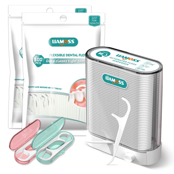 LIAMOSS Dental Floss Dispenser - 308-Count Auto Pop-Up Organizer for Adults