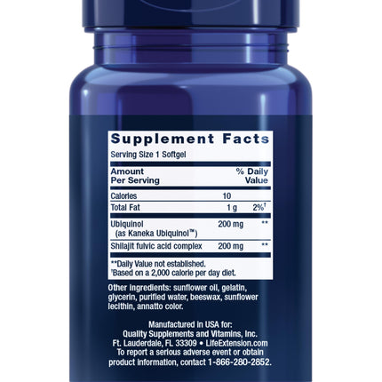 Life Extension Super Ubiquinol CoQ10 with Shilajit – 200 mg, Enhanced Mitochondrial Support | Gluten-Free, Non-GMO