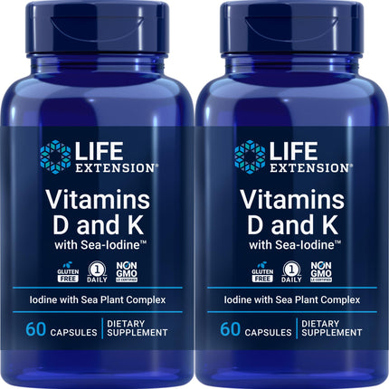 Life Extension Vitamin D & K with Sea-Iodine - 60 Capsules (2-Pack)