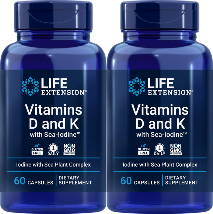 Life Extension Vitamin D & K with Sea-Iodine - 60 Capsules (2-Pack)
