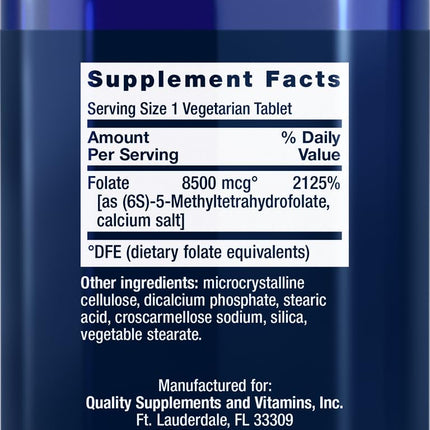 Life Extension High Potency Optimized Folate 8500 mcg DFE – 30 Vegetarian Tablets (Pack of 4)