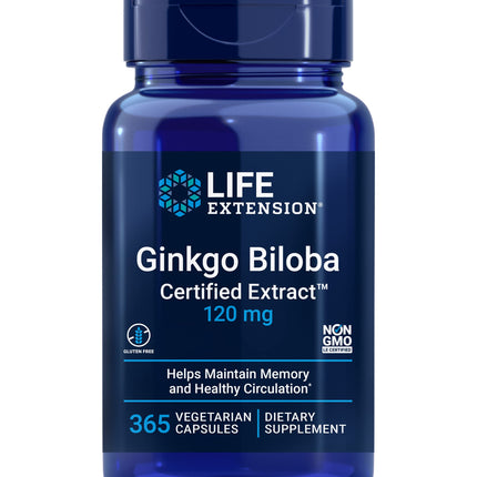 Life Extension Ginkgo Biloba Certified Extract 120 mg – Memory & Cognition Support, Gluten-Free, Non-GMO, 365 Capsules