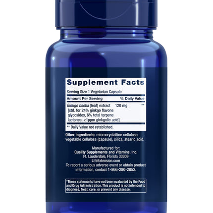 Life Extension Ginkgo Biloba Certified Extract 120 mg – Memory & Cognition Support, Gluten-Free, Non-GMO, 365 Capsules