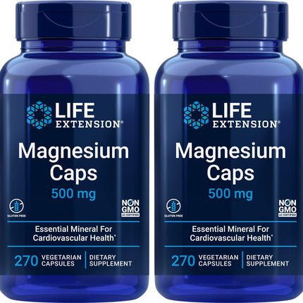 Life Extension Magnesium Caps 500mg – 270 Capsules (Pack of 2) | Vegan, Non-GMO