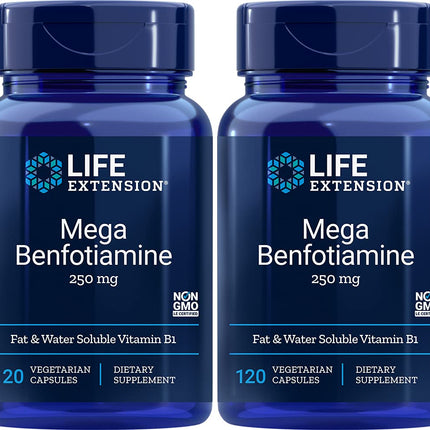 Life Extension Mega Benfotiamine Capsule – 250 mg, 120 Vegetarian Capsules (2 Bottles)