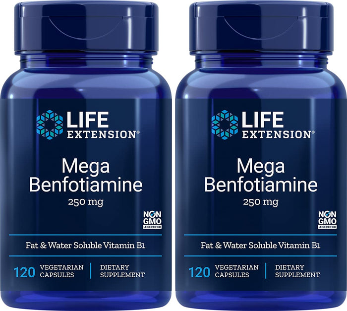Life Extension Mega Benfotiamine Capsule – 250 mg, 120 Vegetarian Capsules (2 Bottles)