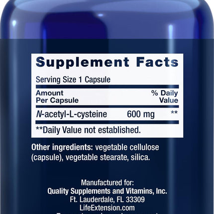 Life Extension NAC 600mg, 150 Capsules – N-Acetyl-L-Cysteine Supplement