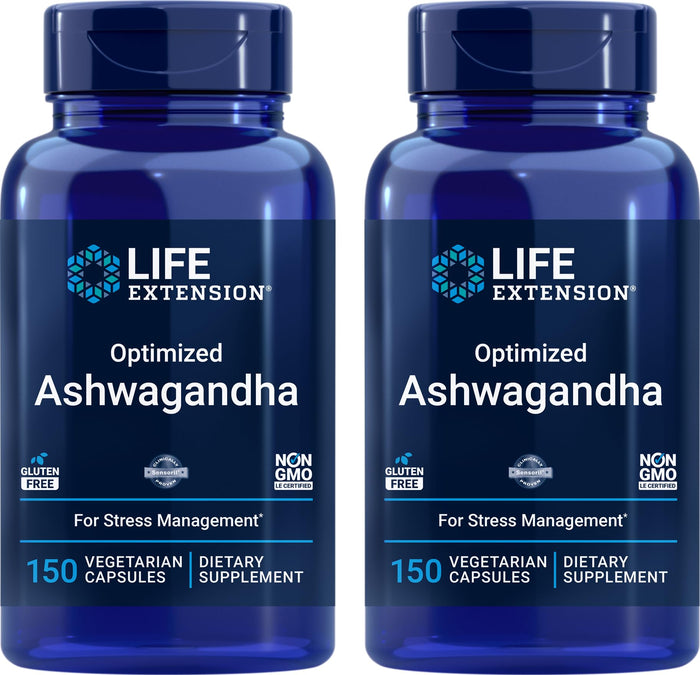 Life Extension Optimized Ashwagandha, 150 Veg Caps (Pack of 2) - Non-GMO, Gluten Free, Vegetarian Capsules